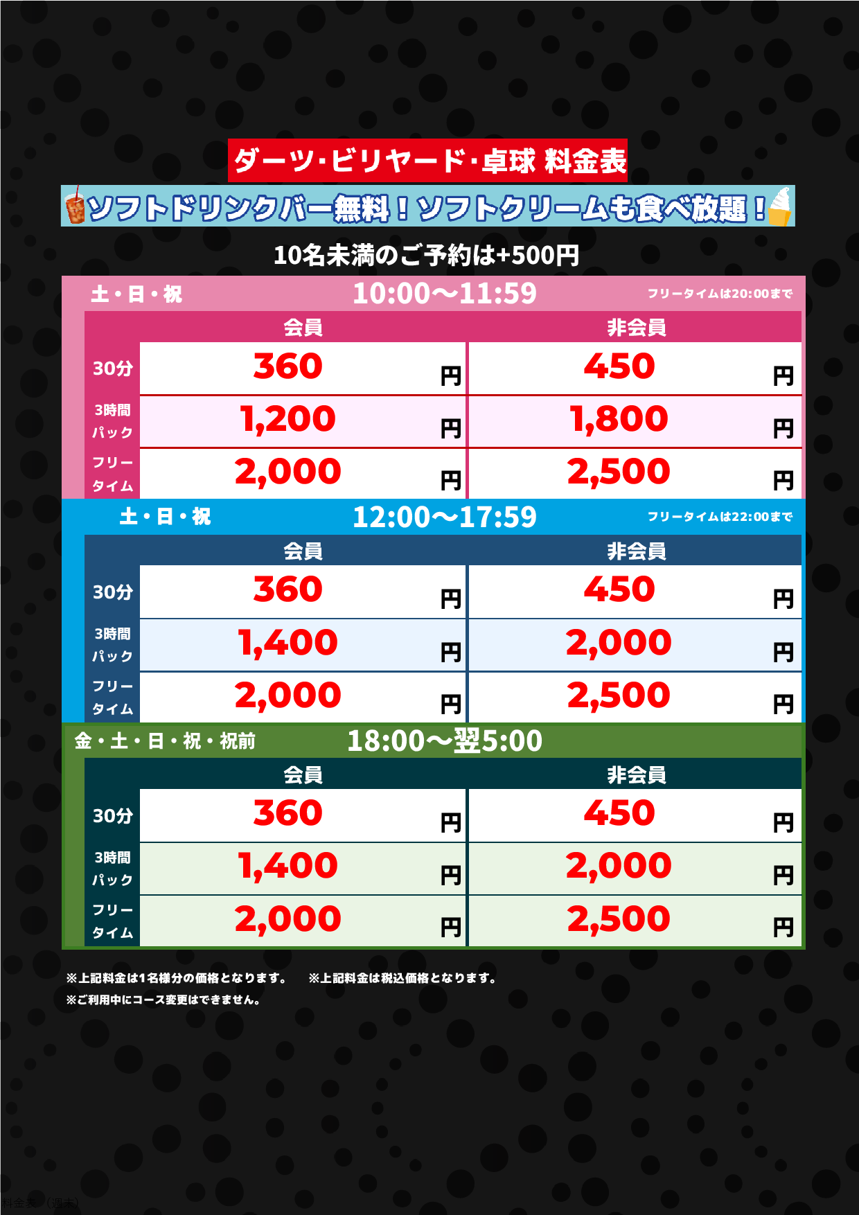 週末(ダーツビリヤード卓球)表