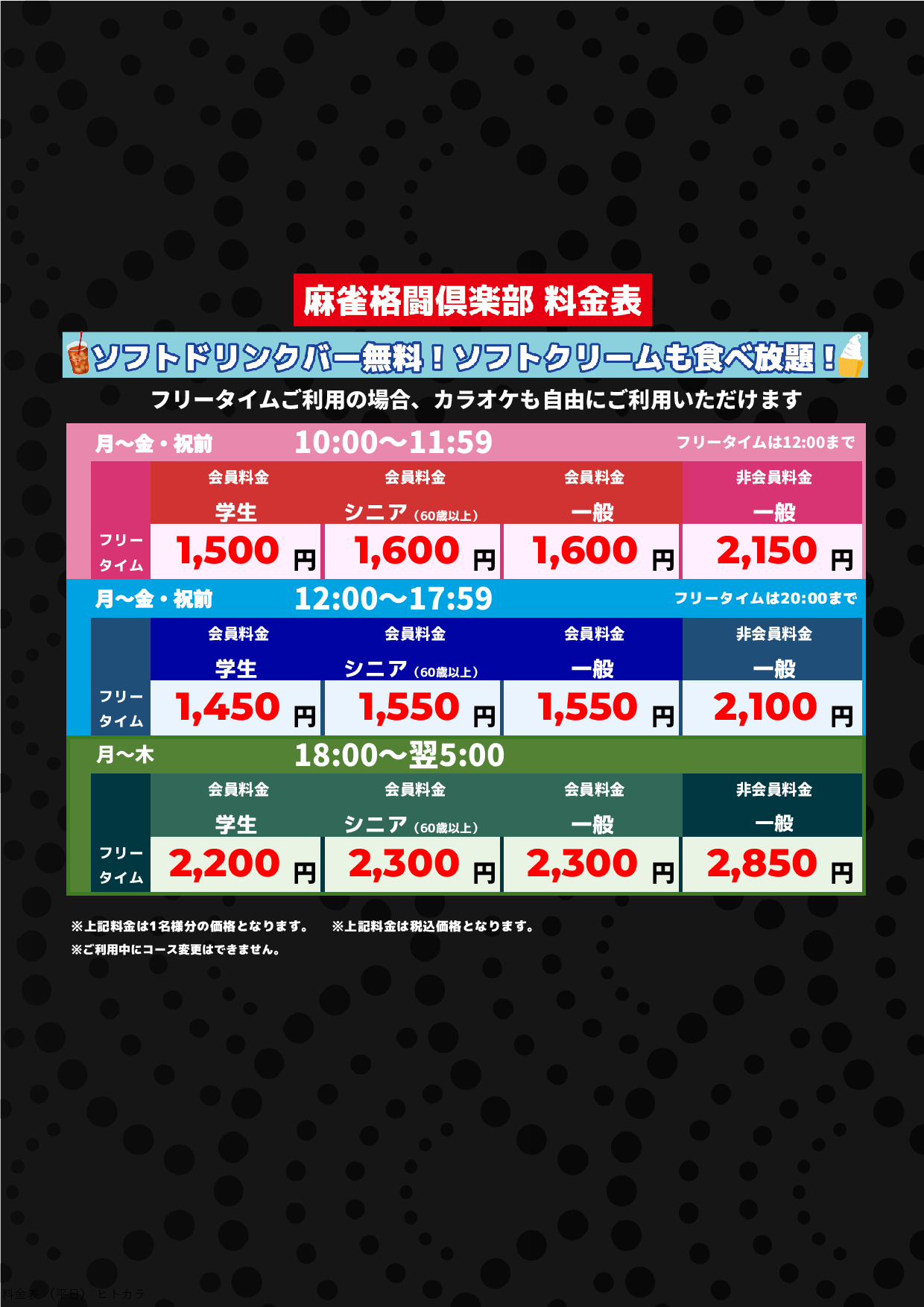 麻雀格闘俱楽部（平日）表