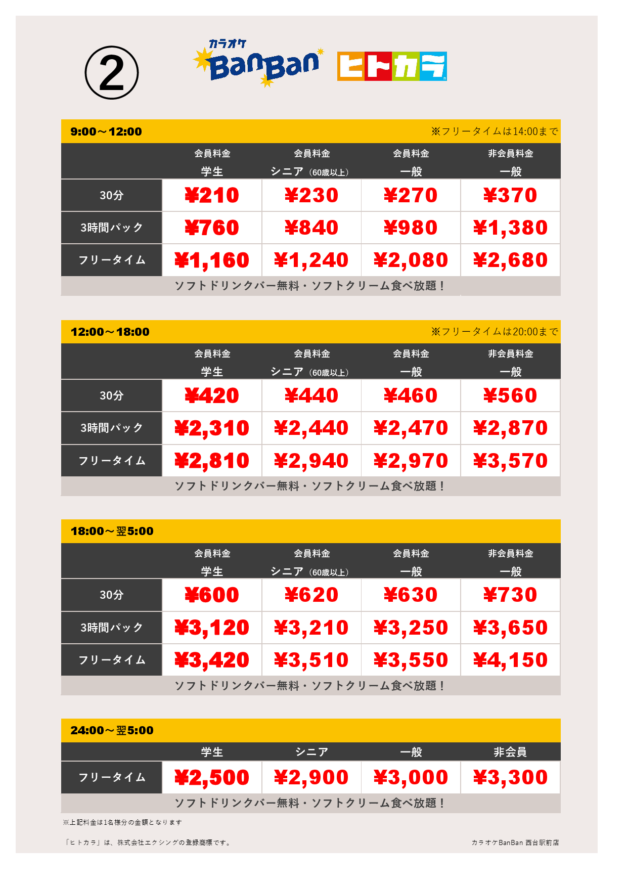 ②ヒトカラ表