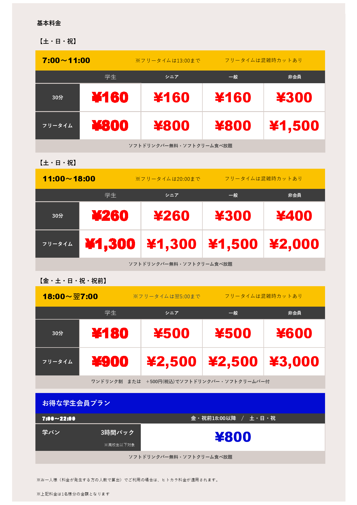 週末料金表