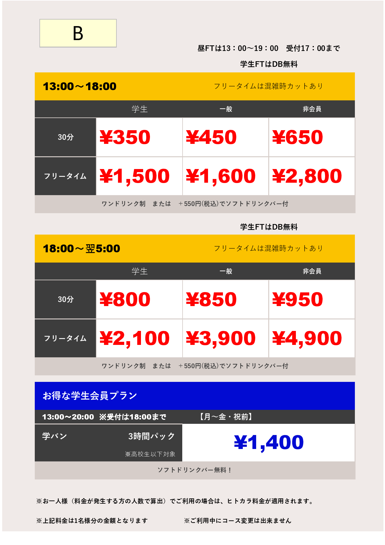 料金表B表