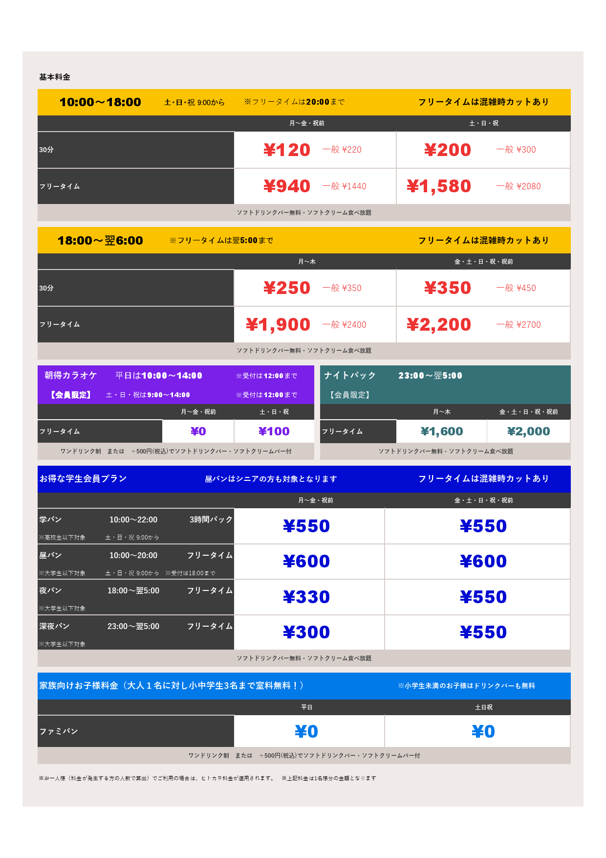 料金表AB表