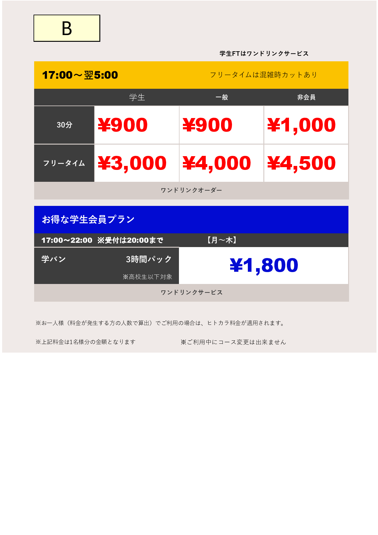 料金表B表