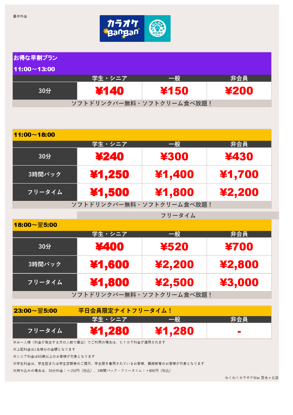 料金表C表