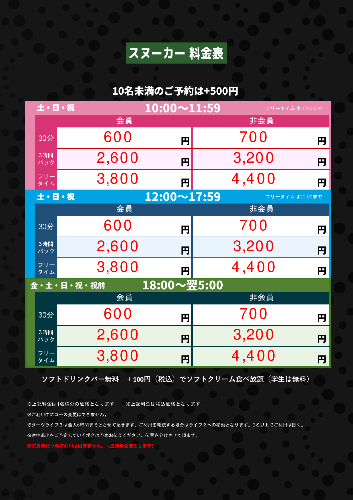 週末（スヌーカー）表