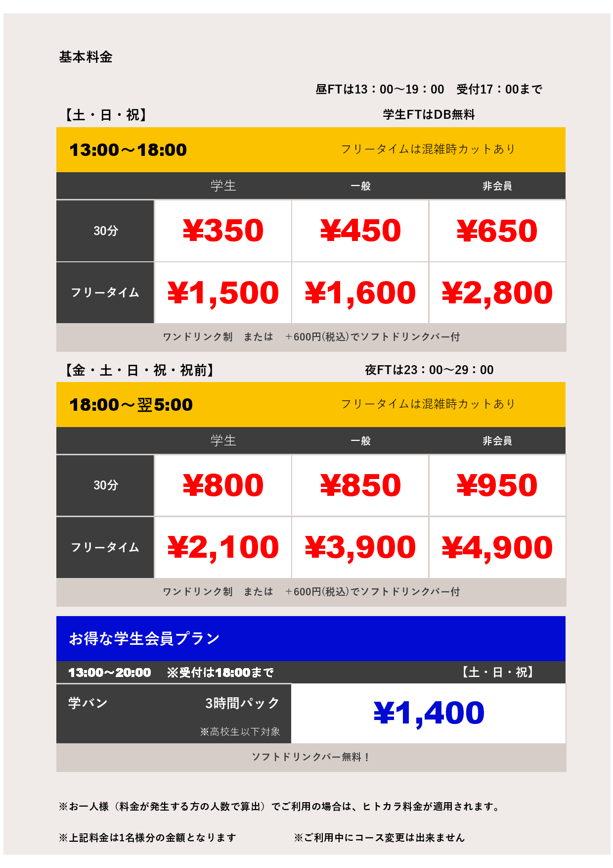 週末料金表